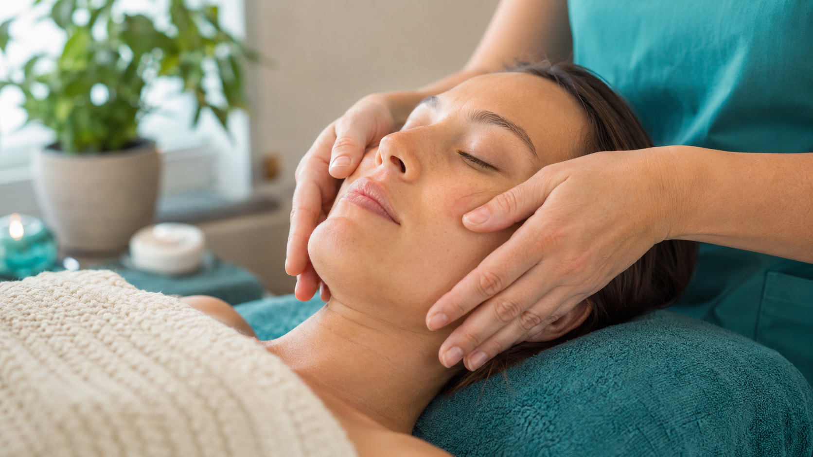 Natural lift facial massage treatment in a calm room