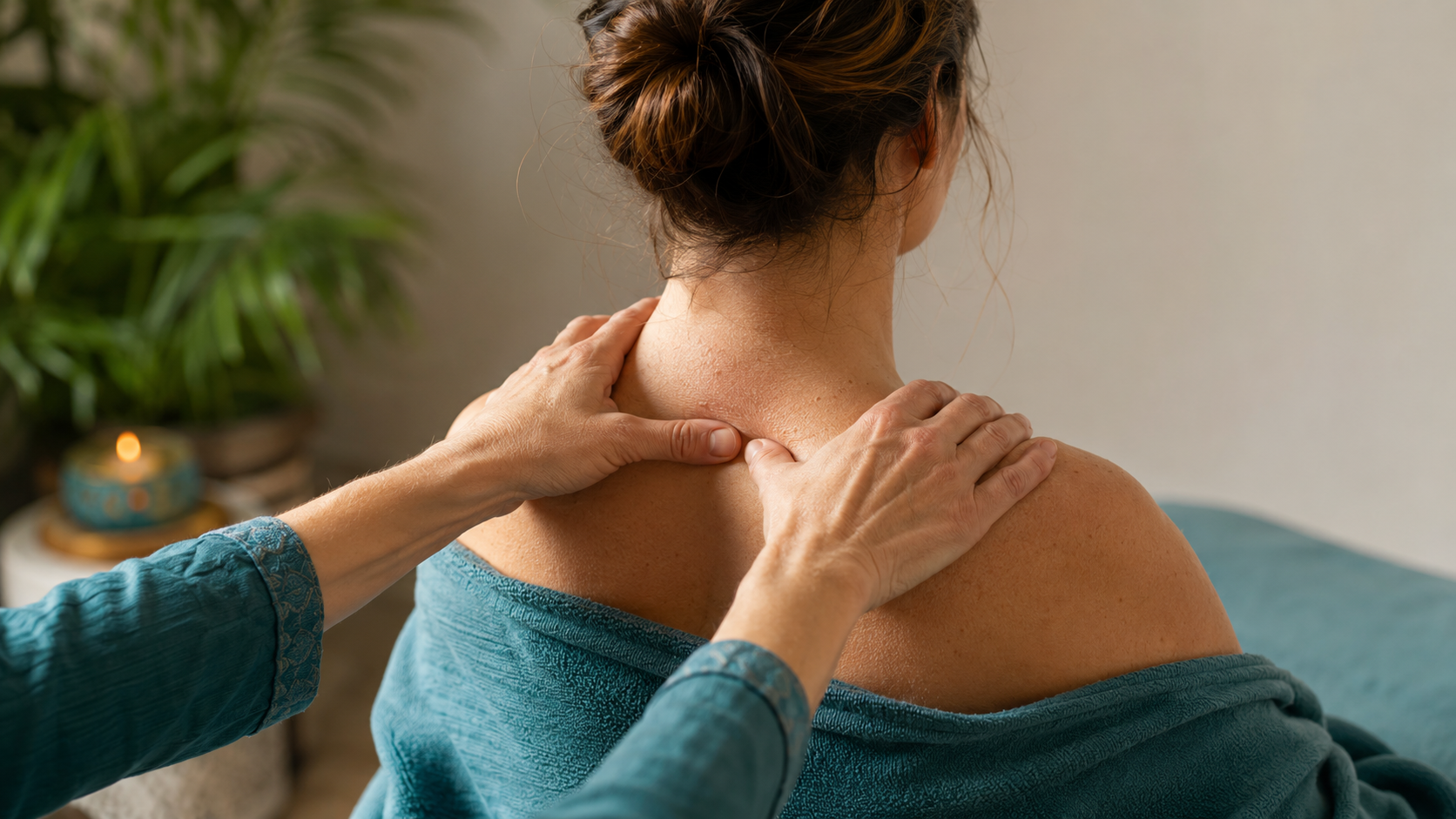 Shoulder and neck massage in a calm therapy space